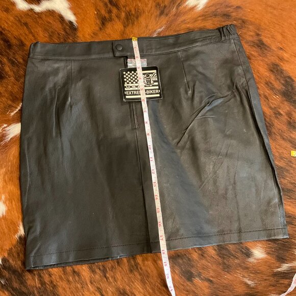 USA Extreme Biker Leather 100% Real Mini Skirt Size 17/18 Black - Picture 8 of 8